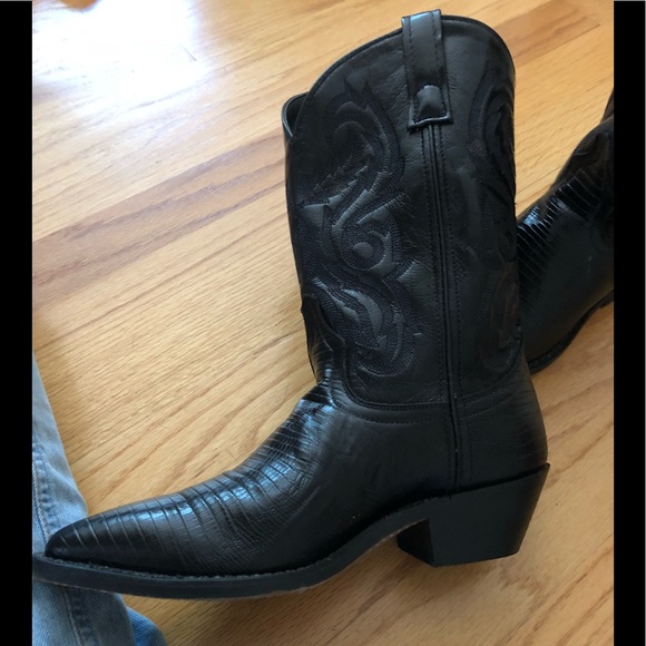 PRICE FIRM. Vintage new Black lizard print leather cowboy boots - Picture 6 of 6